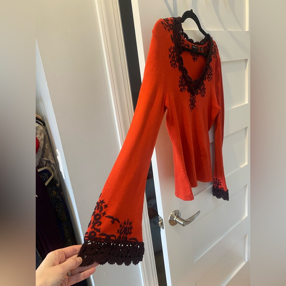 BCBGMAXAZRIA super rare Y2K vintage embroidered long sleeve blouse - Picture 6 of 10